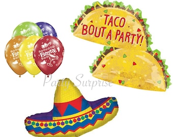 Taco Sombrero Fiesta Party Balloons Taco Time Fiesta Decorations Select your Pkg Made in USA Mylar Latex Mexican Party