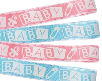Ribbon baby shower gender reveal BABY blue ribbon BABY pink ribbon by the yard ribbon,baby blocks ribbon baby shower, baby gift wrap