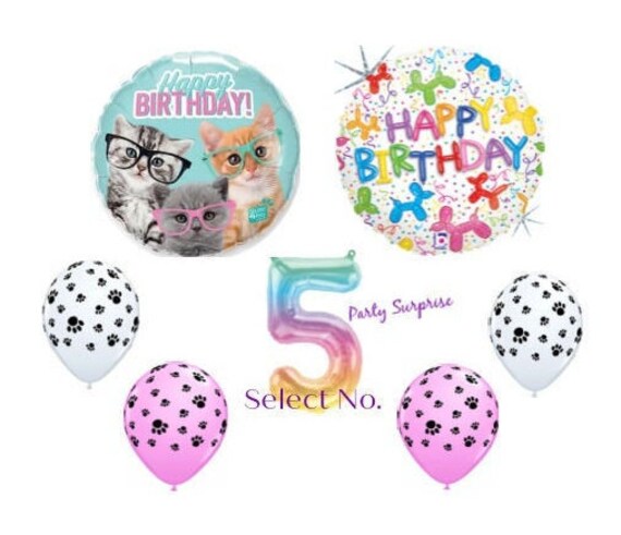 Kittens Birthday Balloons Kittens Cats Glasses Balloon Dogs Cats Paw Print Latex Paw Print Kids Birthday Party Balloons Made in USA Number Il_570xn
