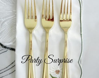 Gold Disposable Forks Shiny Metallic Gold Forks Party Cutlery Heavy Weight It Looks so Real! Gold Plastic Forks Wedding Shower Forks
