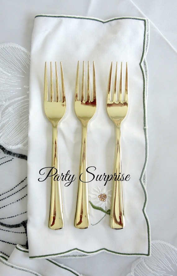 Gold Disposable Forks Shiny Metallic Gold Forks Party Cutlery Heavy Weight It Looks so Real! Gold Plastic Forks Wedding Shower Forks Il_570xn