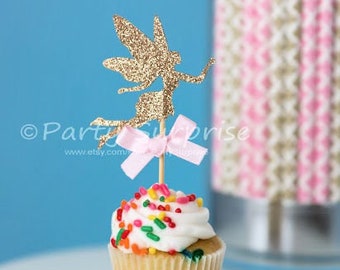 Fairy Cupcake Toppers Gold Glitter Party Cupcake Toppers Princess Party Pink and Gold Party Decor