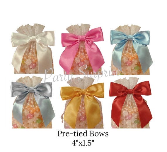  Pre-Tied Satin Gift Bows - Red 5 Pre-Tied Satin Bows
