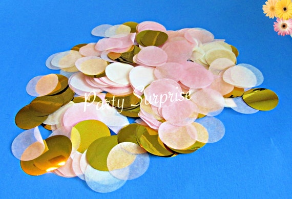 Confetti Table Decoration Metallic Gold Pastel Ivory Light Pink and Peach Circle Confetti Bridal Shower Sweet Sixteen Girl Birthday Party Il_570xn
