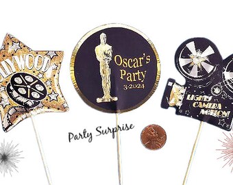 Hollywood Cupcake Toppers Hollywood Party Decoration Oscar Emmy Party Custom Made Cupcake Toppers Stars Movie Reel Movie Theater Party