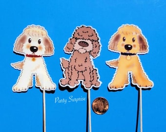 Goldendoodle Labradoodle Dog Cupcake Toppers Paw Print Dog Party Decor Custom Made Toppers Pawty Puppy Dog Birthday Party Cupcake Toppers