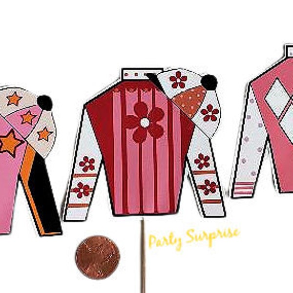 Jockey Suits Cupcake Toppers Custom Hand Made for You Trio of Pinks and Reds Jockey Outfits Derby Day Party Horse Party Mens Womens toppers