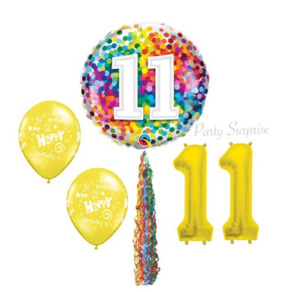 11th Birthday Balloon Package Mylar Foil Latex Balloon Tail Twirlz Primary Colors 11th Birthday Party Boy Girl Birthday Made in USA Il_570xn