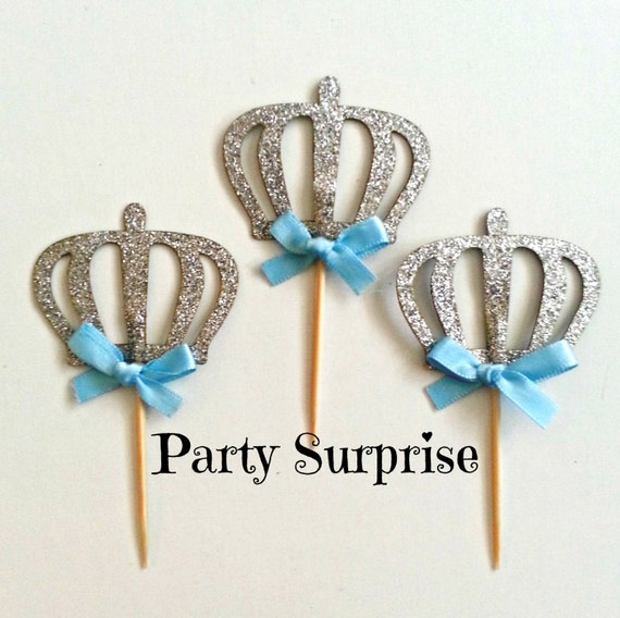 Silver Crown Baby Boy Cupcake Toppers Boy Baby Shower New Baby Boy