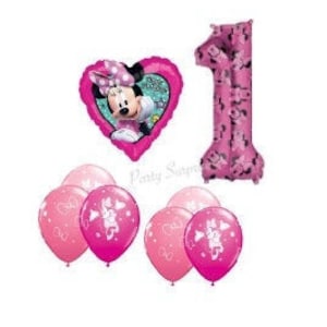 Minnie Mouse 1st Birthday Balloon Package Jumbo Number 1 Minnie Mylar Foil Select Your Pkg Made in USA Girl 1st Birthday Party Balloons image 1