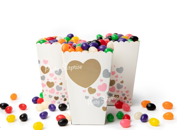 Popcorn Boxes White Pastel Pink Blue with Gold Hearts Baby Shower Gender Reveal Bridal Shower Birthday Party Favor Boxes Treat Popcorn Boxes Il_570xn