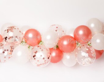 Rose Gold Balloon Garland Easy DIY Rose Gold Pearl White Diamond Clear Confetti Balloon Garland No Helium Balloon Photo Op Made in USA