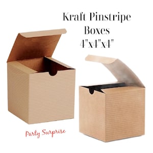 Kraft Oatmeal Pinstripe Cube Gift Box 4x4x4&quot; Mens Women Gift Boxes Christmas Gift Box Party Gift Box Mug Kraft Box Natural Kraft Boxes