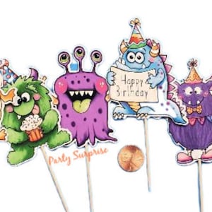 Monsters Cupcake Toppers Monsters Birthday Party Cupcake Cake Banner Custom Hand Made for You Monsters Party Decor Boy Girl Monsters Party
