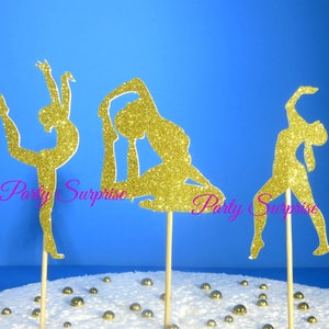 20 PCS Gold Glitter Cheerleading Cupcake Toppers – Gymnastics Party Decor, 2x3.8 Inch | Sports Theme Cake Toppers, Bamboo Stick