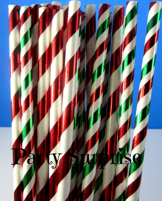 Christmas Straws Red Foil Stripe Straws Christmas New Years Birthday Holiday Metallic Red Straws Cake Pops Mason Jars Decorations Il_570xn