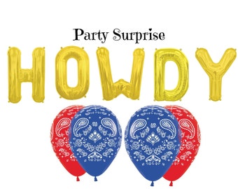 Farm Cowboy Party Balloons Howdy Gold Letters Bandana latex balloons Horse Farm Animal  Western Party Decoration Balloons Made in USA