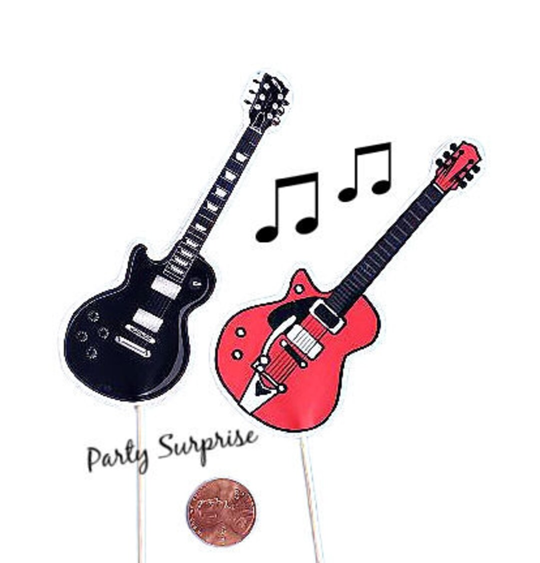 Guitar Cupcake Toppers Electric Guitar Rock N Roll Music Party Guitar
