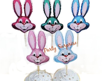 Bunny Cupcake Toppers Pink, Fuchsia, Light Blue, Medium Blue, Green, Woodland Party, Easter Party Rabbit Toppers, Banner Select Colors