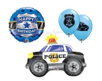 Police Balloon Package Police Car Badge Balloons Mylar Police First Responder Party Supplies Kids Police Birthday Made in USA Select Pkg