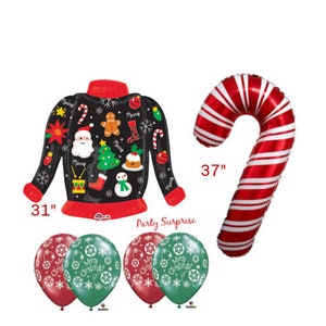 Christmas Jumbo Candy Cane Balloon Pkg Ugly Sweater Snowflake Balloons Made in USA Select Your PKG Christmas Balloons image 1