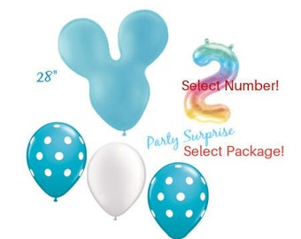 Blue Mouse Ears Balloon Package, Rainbow or Gold Number Balloon, Blue Balloons Boy Birthday Balloon Package, Mickey Mouse Balloons
