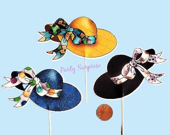 Southern Hats Cupcake Toppers Kentucky Derby Party Toppers Ladies Hat Toppers Custom Hand Made Horse Racing Garden Party Birthday Tea Party