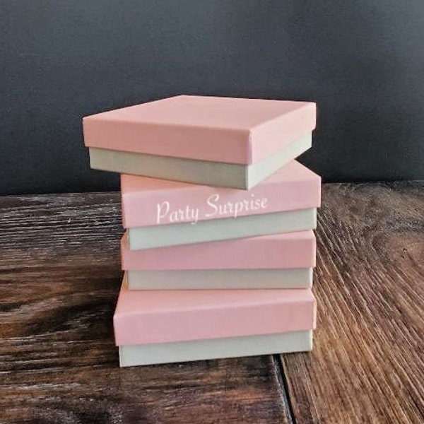 Pink and Sage Jewelry Gift Boxes Bridesmaid Boxes Bracelet Earring Pin Box with Lid, Silver Stretch Bow or Silver Bow  3.5x3.5x1"