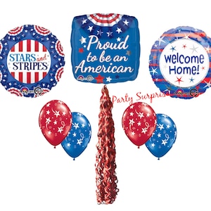 Patriotic Balloon Pkg Welcome Home, Proud to be American, Stars and Stripes Military 4th of July Veterans Patriotic Balloons Made in USA