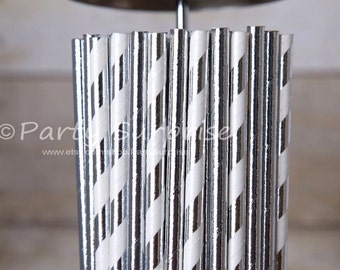 Silver Straws Metallic Foil Solid and Stripes Christmas Hanukkah  Wedding Drink Stir Sticks, Sweet Sixteen Foil Cake Pop Party Straws