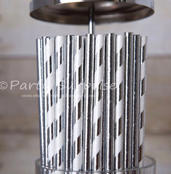 Silver Straws Metallic Foil Solid and Stripes Christmas Hanukkah Wedding Drink Stir Sticks, Sweet Sixteen Foil Cake Pop Party Straws Il_570xn