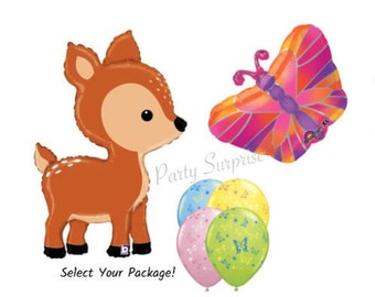 Deer Balloon Woodland Balloon Package Butterfly Balloons Baby Shower Birthday Party Bambi Deer Woodland Party Select Your Package Balloons