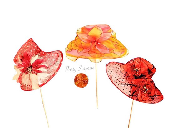 Ladies Hat Cupcake Toppers Derby Hats Southern Hats Derby Party Toppers Custom HandMade Bridal Shower Garden Party Red Pink Hat Party Topper Il_570xn