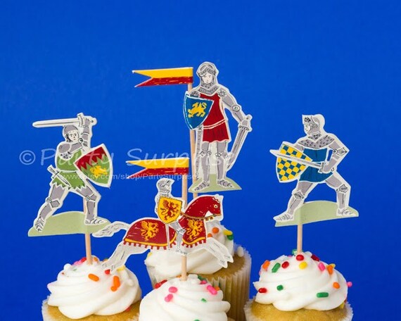 Cupcake Toppers Medieval Knights in Armour Boy Party Decorations Knights and Dragons Party Cupcake Cake Knights Decorations Il_570xn