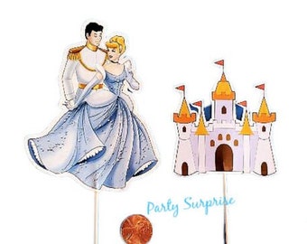 Cinderella Cupcake Cake Toppers Castle Cinderella Prince Charming Custom Made Toppers Banner Princess Toppers Girl Birthday Fairytale Party