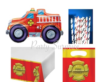 Firemen Party Fire Engine Treat Bags Straws Kids Birthday Firefighter First Responder Birthday Graduation Retirement Party Supplies