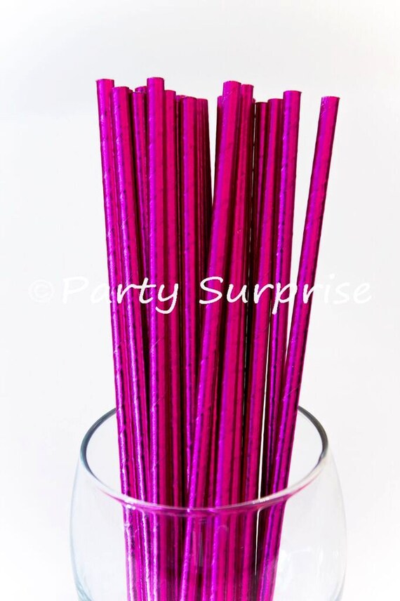 Pink Straws Solid Hot Pink Metallic Foil Straws Wedding Bridal Shower Girl Party Birthday Sweet Sixteen Pink Straws Il_570xn