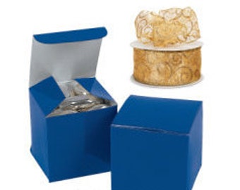 Royal Blue Gift Box Glossy Cube 4x4x4" Metallic Bow Included Men Women Gift Boxes Bachelor Party Birthday Christmas Gift Box Blue Box