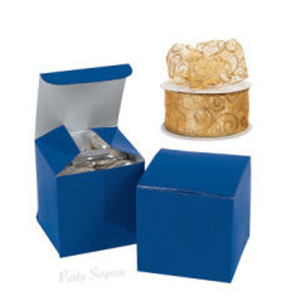 Royal Blue Gift Box Glossy Cube 4x4x4" Metallic Bow Included Men Women Gift Boxes Bachelor Party Birthday Christmas Gift Box Blue Box