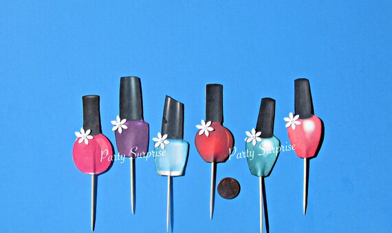 Spa Nail Polish Cupcake Toppers Bridal Shower Girl Birthday Party Spa Day Party Sweet 16 Custom Hand Made to Order Flower Embellishment Il_570xn