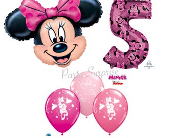 Minnie Mouse 5th Birthday Balloon Pkg Jumbo Minnie Number 5 26" Girl 5th Birthday Balloons Minnie Balloons Girl 5th birthday Made in USA
