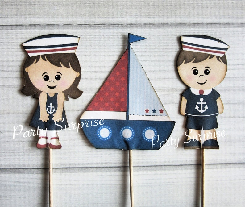 Sailor Us Navy Cupcake Toppers Nautical Baby Shower 1st Etsy