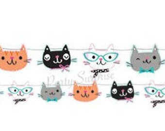 Cat Banner Heavy Card Stock and Ribbon included 66" Long Cat Party Decor