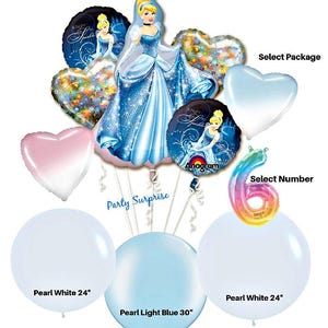 Cinderella Balloons Bouquet Cinderella Princess Birthday Party Balloons Mylar Foil Latex Cinderella Made in USA