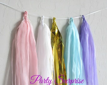 Pastel Tassel Garland Tissue Tassel Unicorn Colors Pink Lavender Blue Girl Party Baby Shower Garland