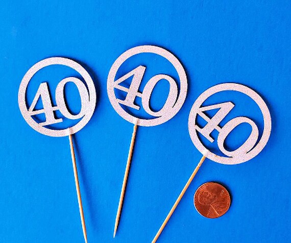 40th Cupcake Toppers White Glitter,40th Birthday Toppers, 40th Anniversary toppers, Il_570xn