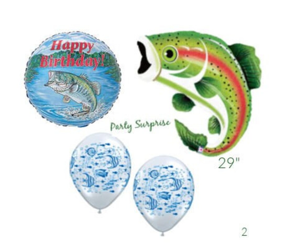 Trout Fish Balloon Pkg Happy Birthday Fish Balloons Wall Decor Fishing Party  Tropical Sport Birthday Decor Made in USA 
