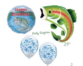 Trout Fish Balloon Pkg Happy Birthday Fish Balloons Wall Decor Fishing Party Tropical Sport Birthday Decor Made in USA