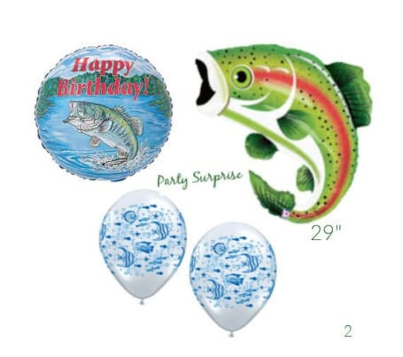 Trout Fish Balloon Pkg Happy Birthday Fish Balloons Wall Decor Fishing  Party Tropical Sport Birthday Decor Made in USA 