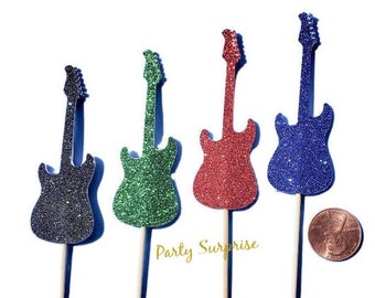 Guitar Cupcake Toppers Glitter Guitar Cake Cupcake Toppers Rock n Roll Party Decor Music Dance Disco Electric Guitar Birthday Party Cupcake
